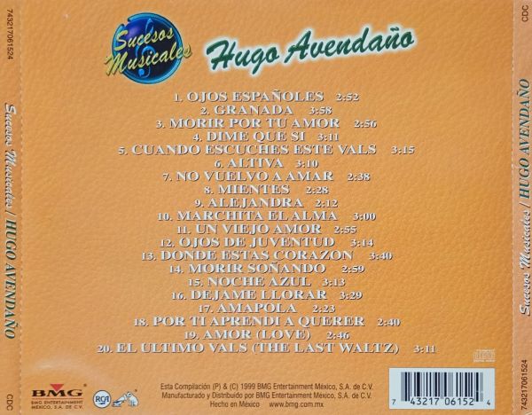Hugo Avendaño - 20 Exitos Sucesos Musicales 2 Hugo Avendaño - 20 Exitos Sucesos Musicales - Imagen 2