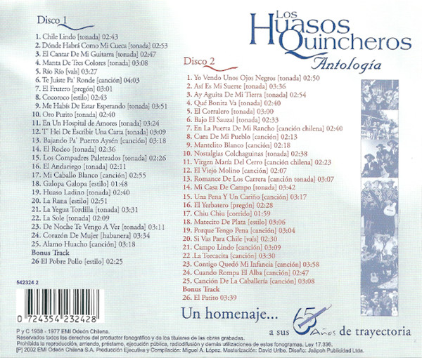 Los Huasos Quincheros - Antologia - Un Homenaje A Sus 65 Anos De Trayectoria ( 2 Cds ) 2 Los Huasos Quincheros - Antologia - Un Homenaje A Sus 65 Anos De Trayectoria ( 2 Cds ) - Imagen 2